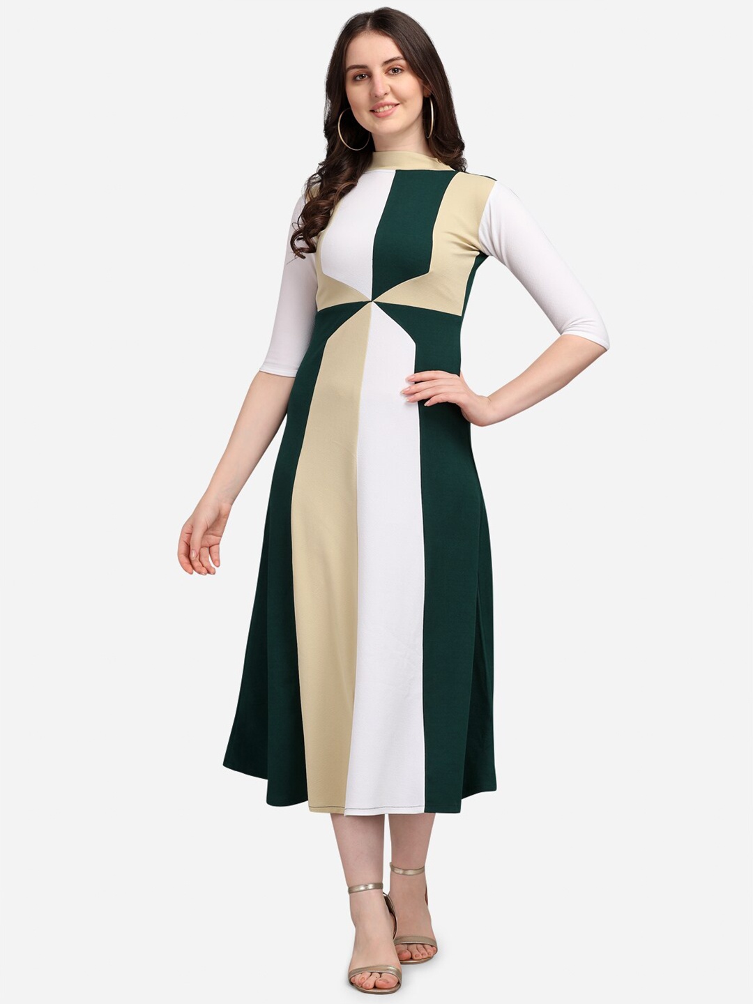

PURVAJA Women Olive Green Colourblocked Maxi Dress