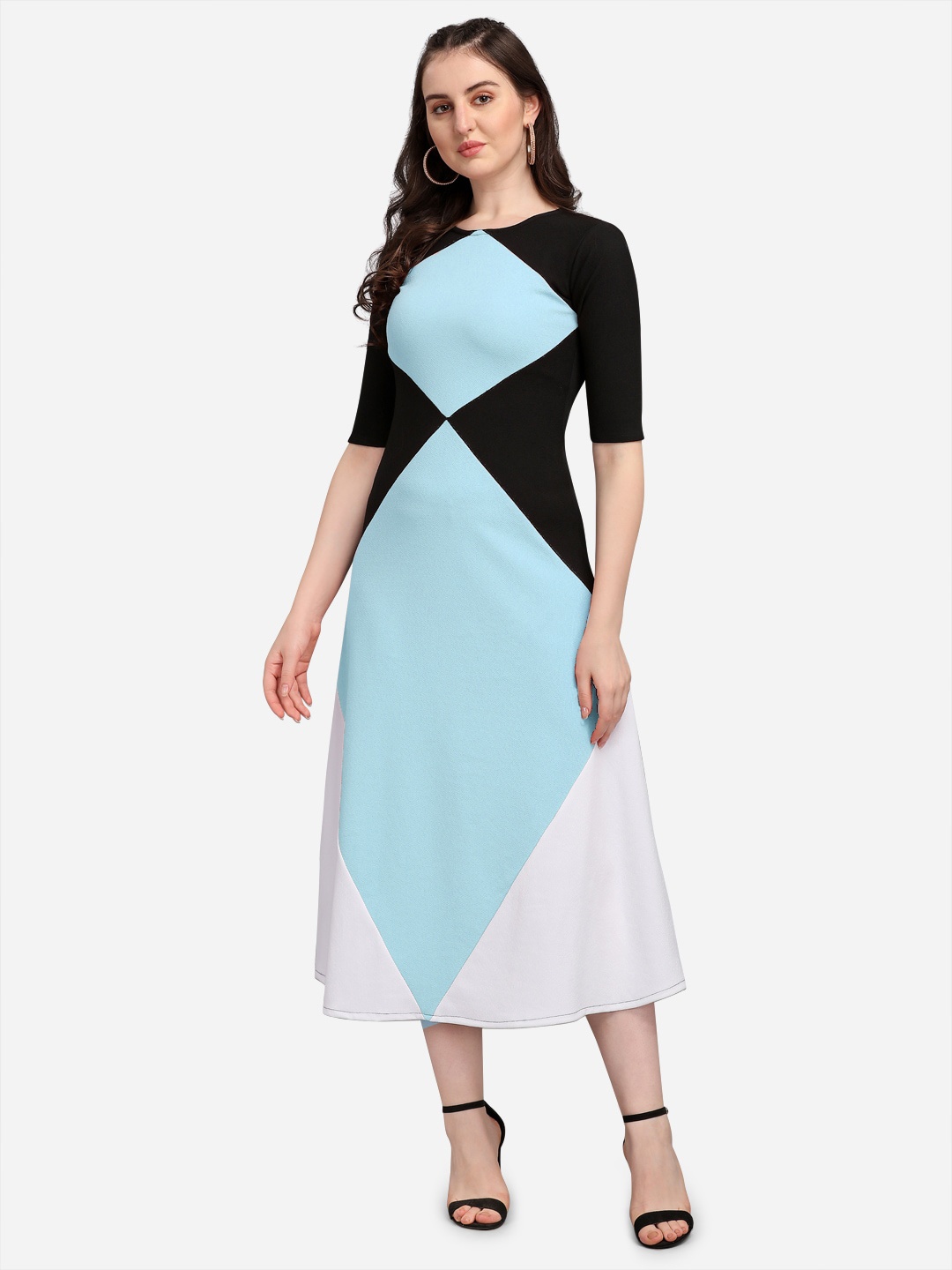 

PURVAJA Blue Colourblocked Midi Dress