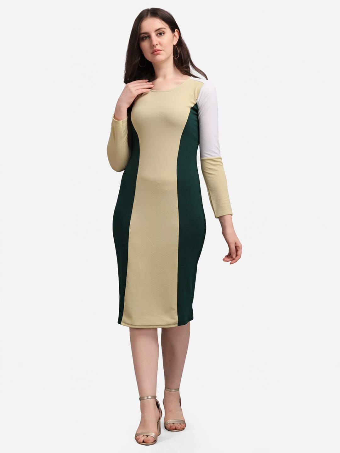 

PURVAJA Women's Lime Yellow & Green Solid Bodycon Dress