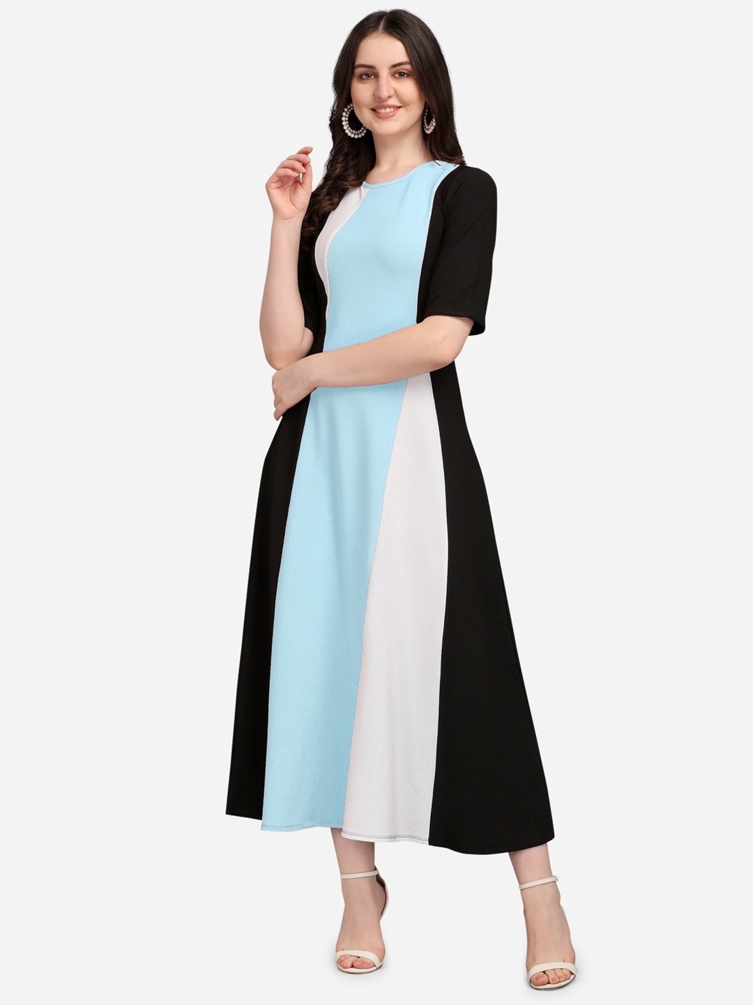 

PURVAJA Blue & Black Colourblocked Midi Dress