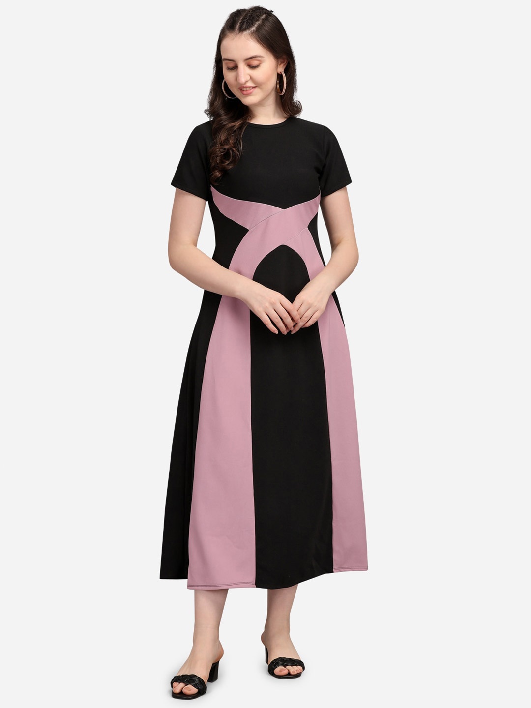 

PURVAJA women Lavender Colourblocked Midi Dress