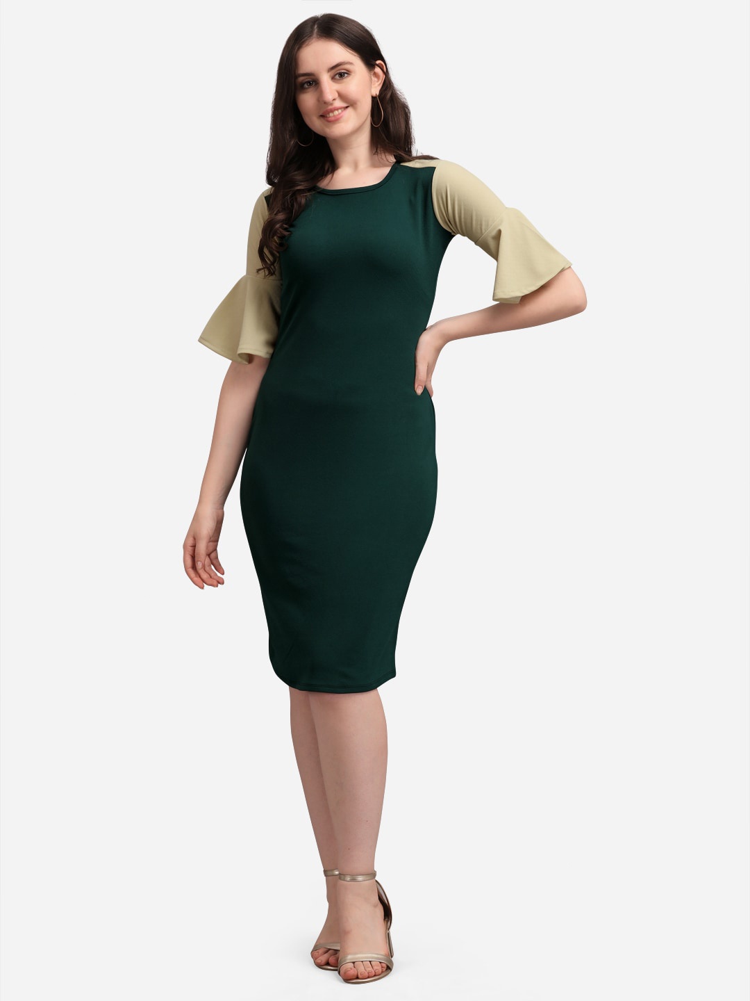 

PURVAJA Olive Green Solid Bodycon Dress