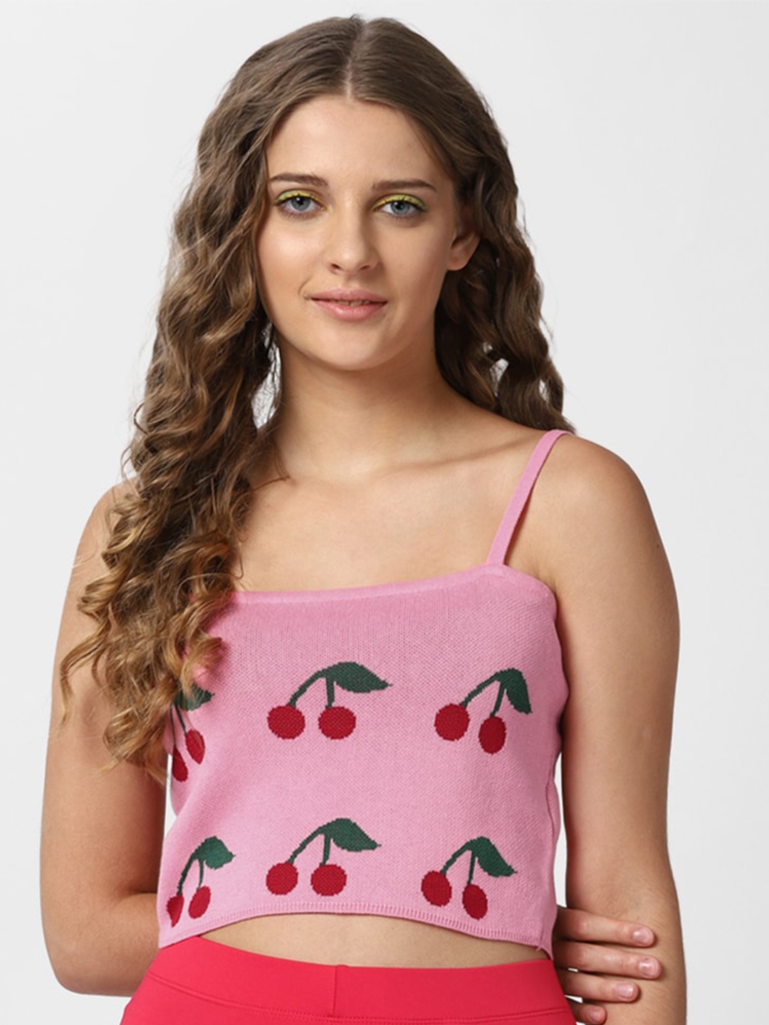 

FOREVER 21 Pink Print Crop Pure Cotton Top