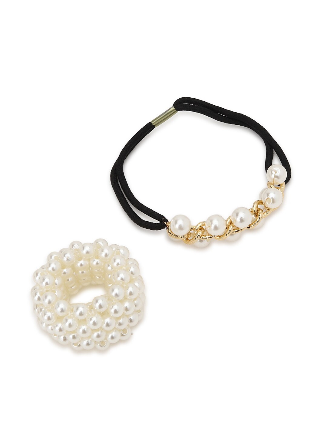 

FOREVER 21 Women White Pearls Embellished Ponytail Holders