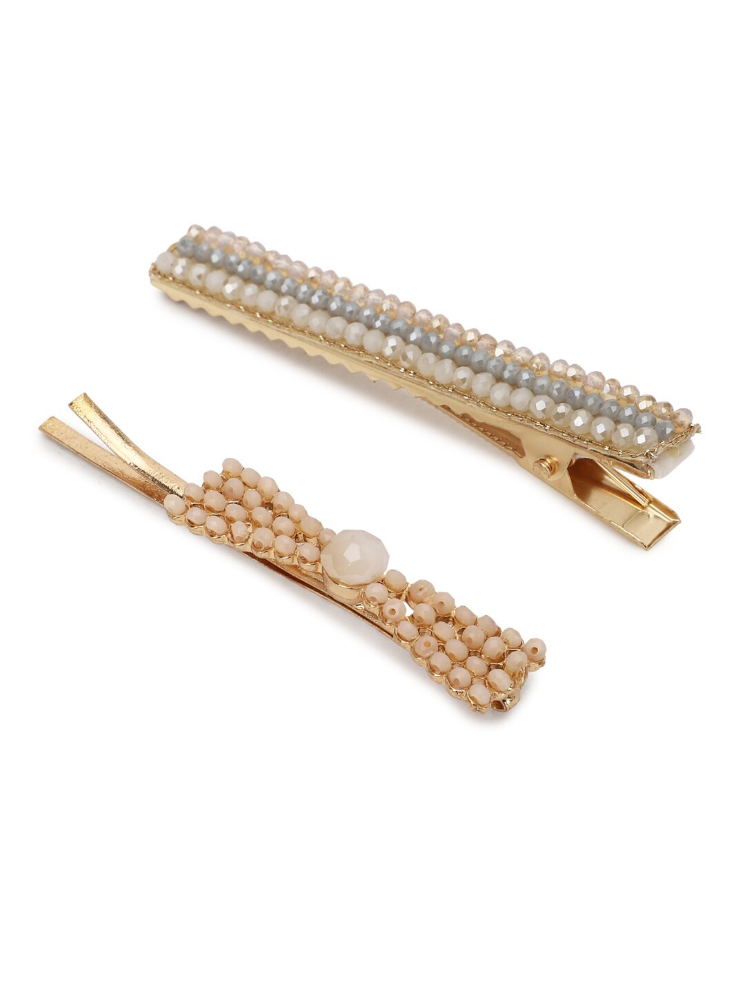 

FOREVER 21 Women Beige & Gold-Toned Beaded Bobby Pins