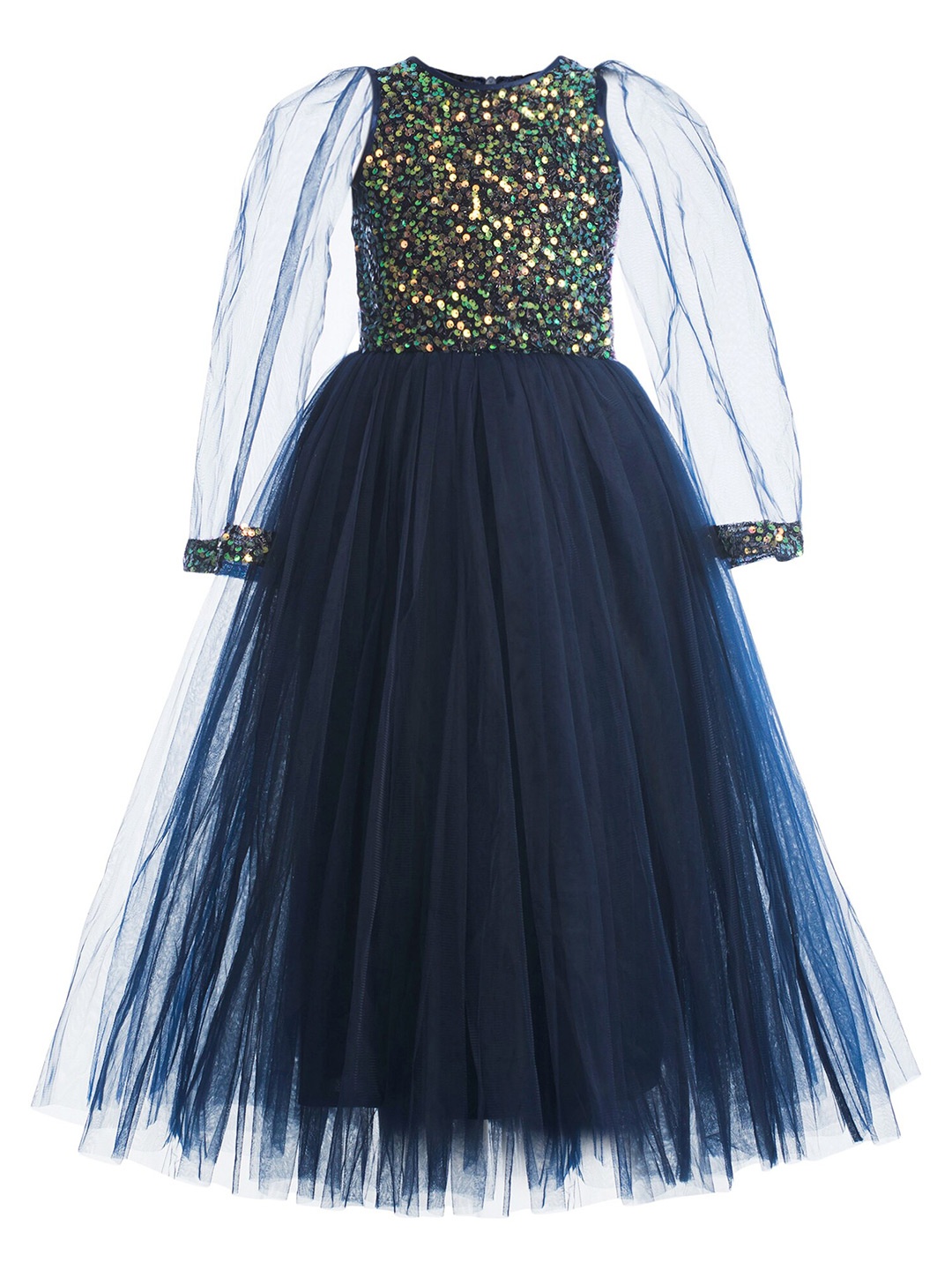 

Toy Balloon kids Girls Navy Blue Embellished Embroidered Layered Net Maxi Gown Dress