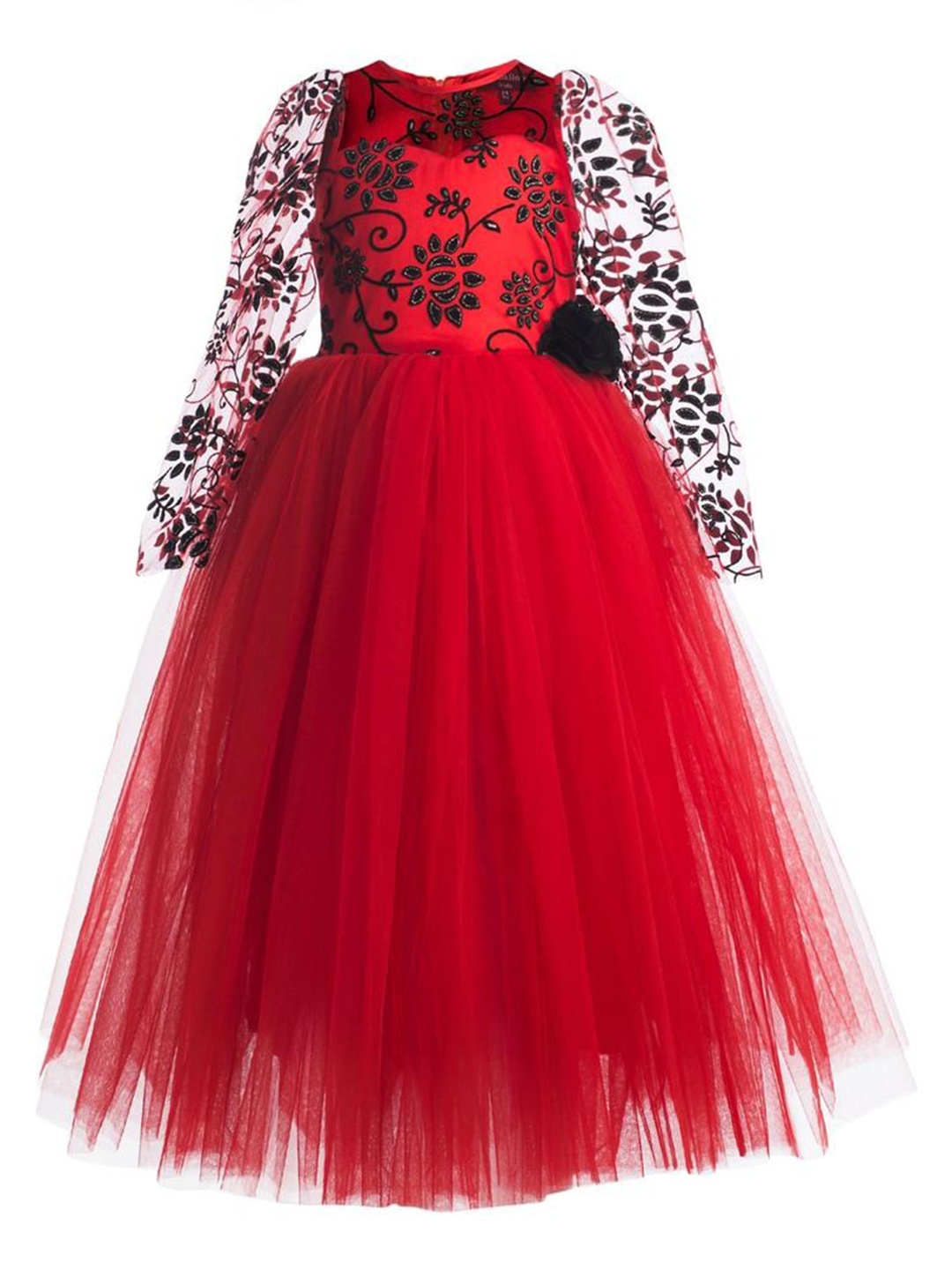 

Toy Balloon kids Red Layered Net Maxi Dress