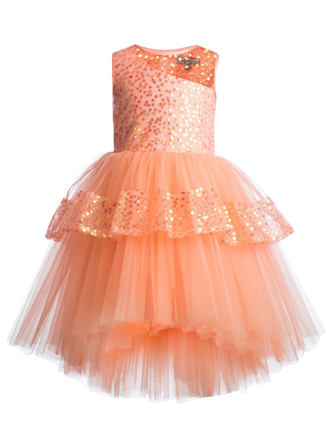 

Toy Balloon kids Peach-Coloured Layered Net Dress