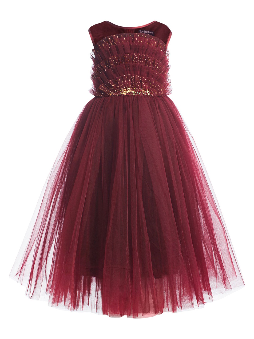 

Toy Balloon kids Girls Maroon Layered Embellished Net Maxi Dress