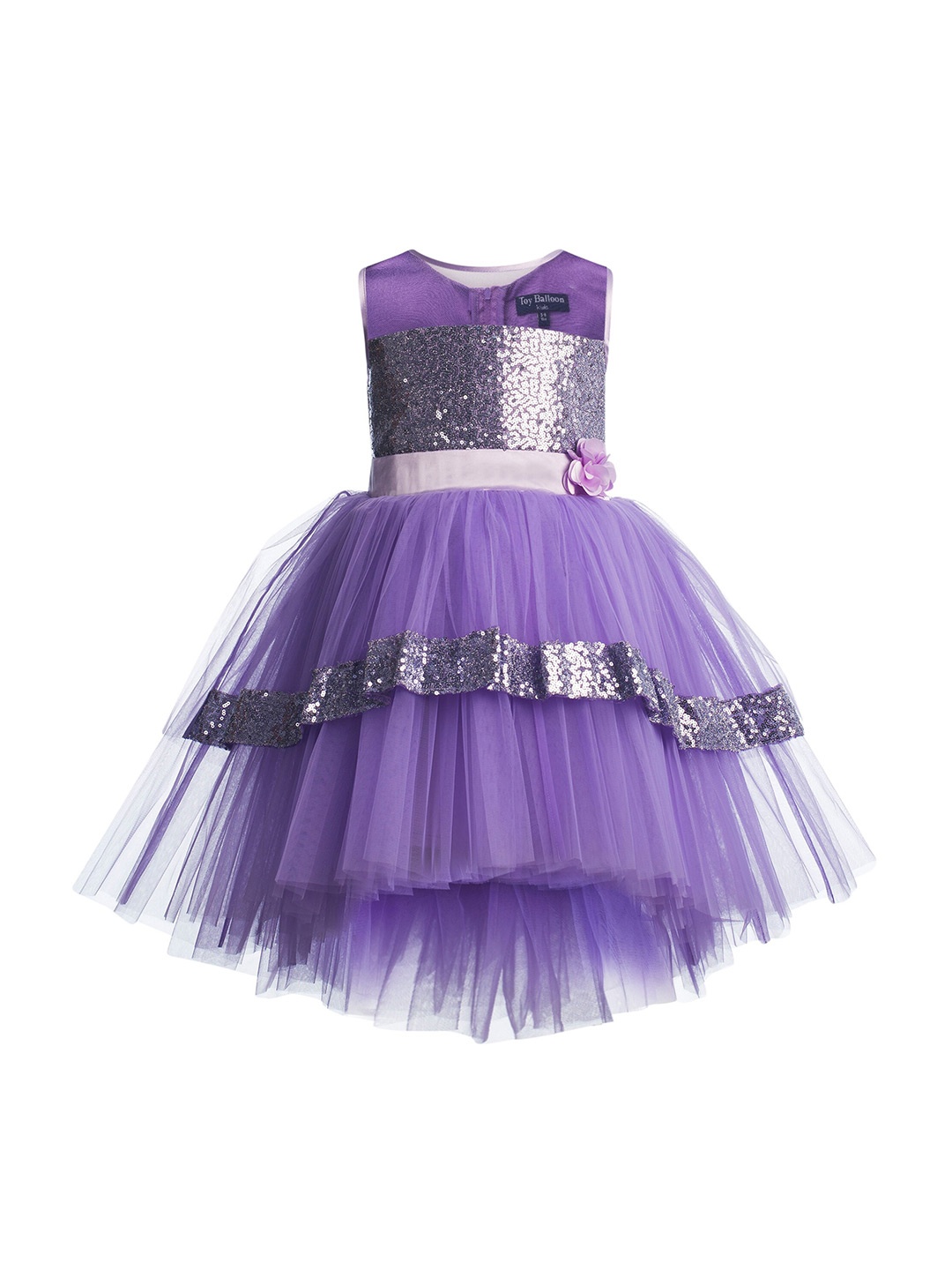 

Toy Balloon kids Purple Embellished Layered Net Empire Dress