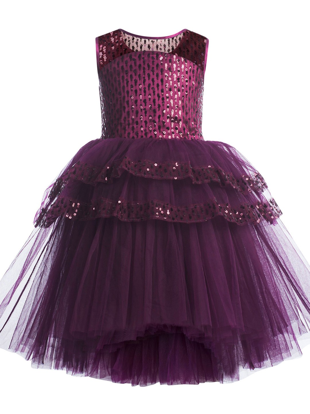 

Toy Balloon kids Purple Embellished Layered Net Dress