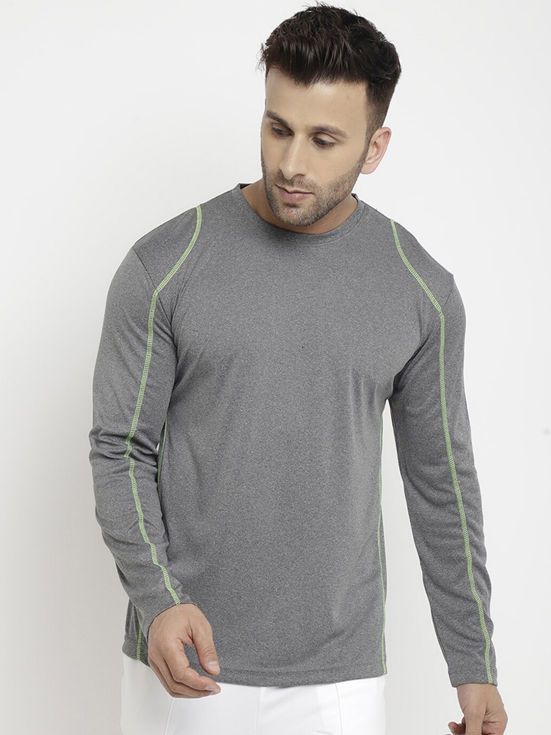 

PERFKT-U Men Grey Solid Antimicrobial T-shirt