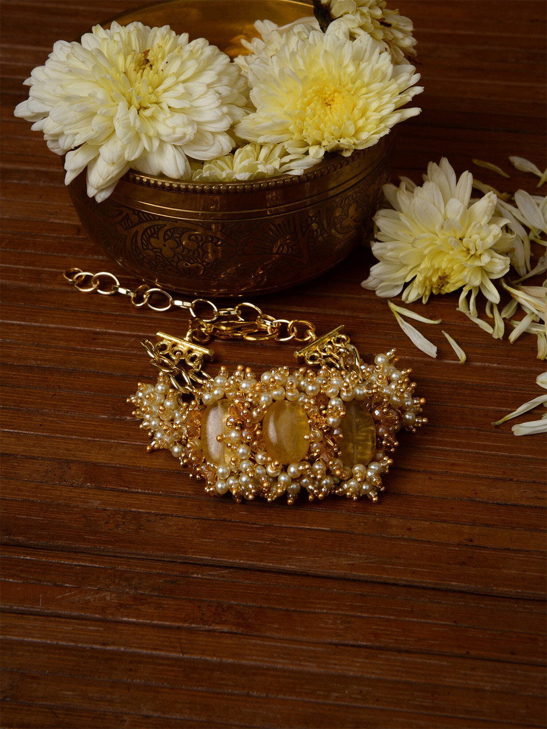 

D'oro Women Yellow & Gold-Toned Handcrafted Gold-Plated Wraparound Bracelet