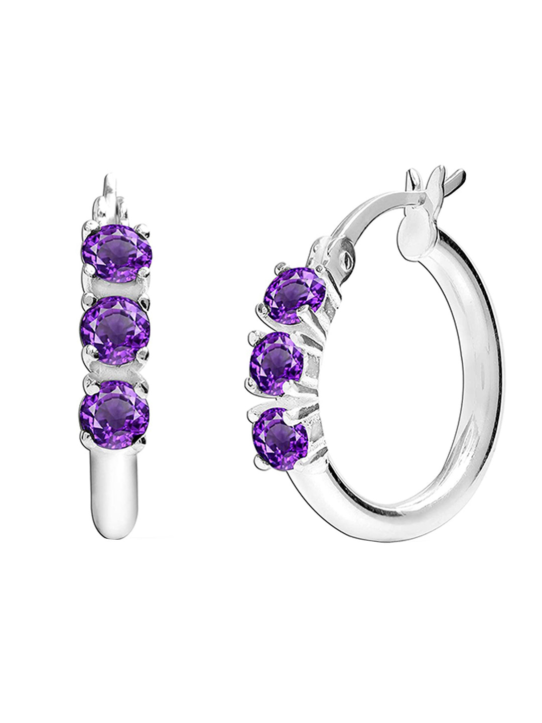 

LeCalla Silver-Toned & Purple Contemporary Hoop Earrings