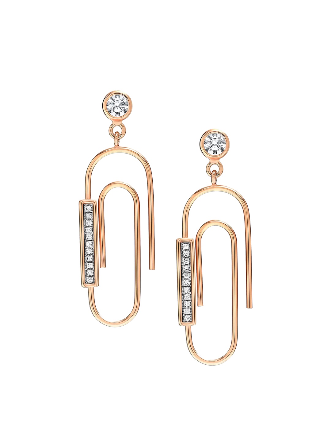 

LeCalla Women Rose Gold-Plated CZ Paper Clip Vintage-Style Drop Earrings