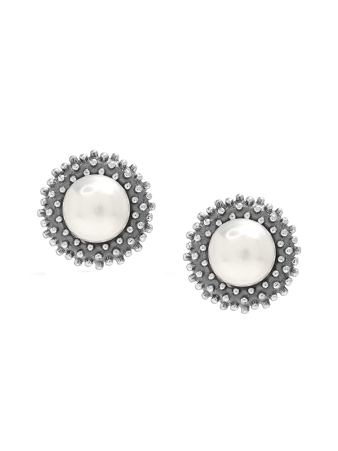 

LeCalla women's Silver-Toned & White Circular Studs Earrings