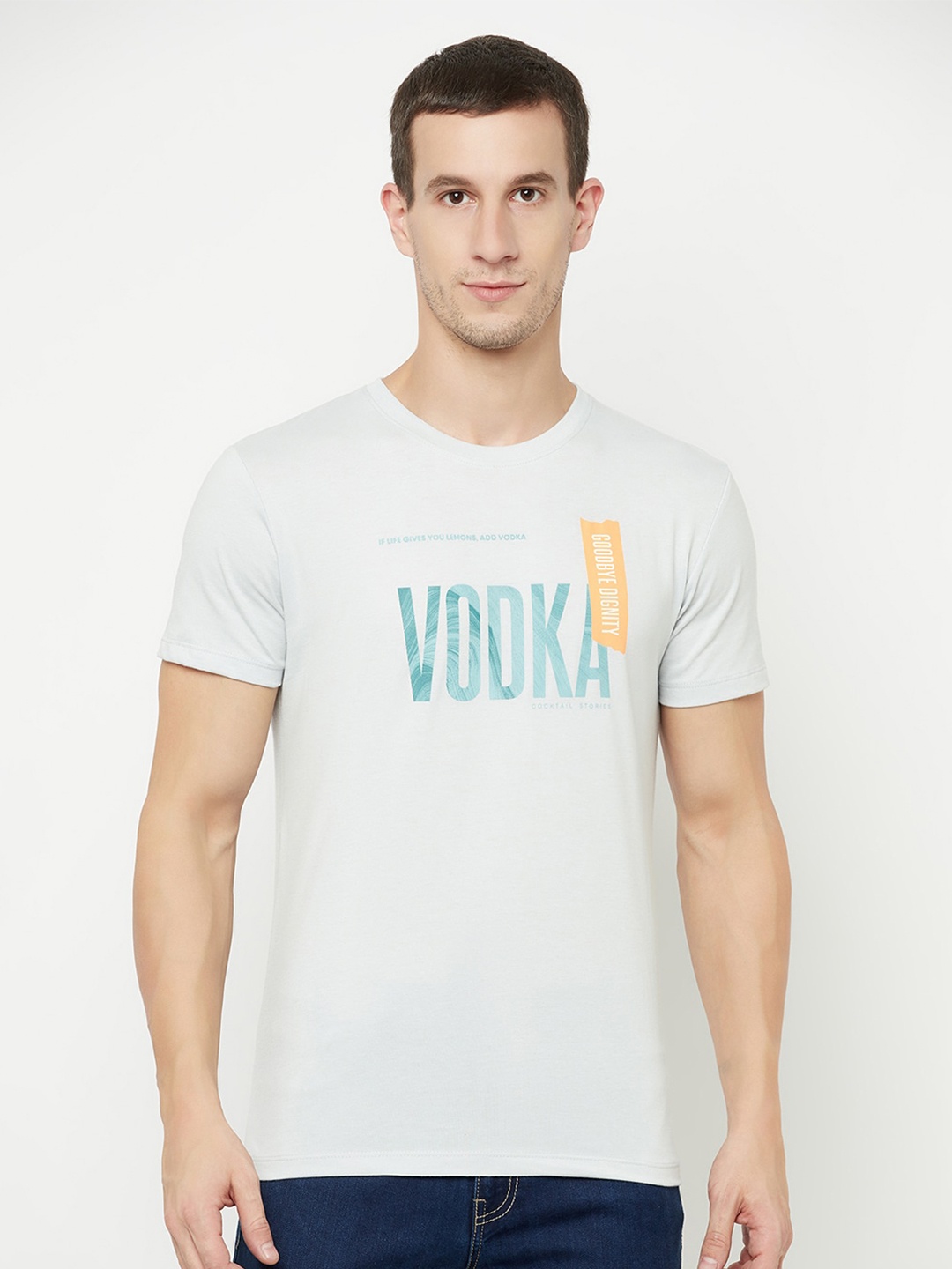 

Octave Men Off White Typography Printed Cotton T-shirt