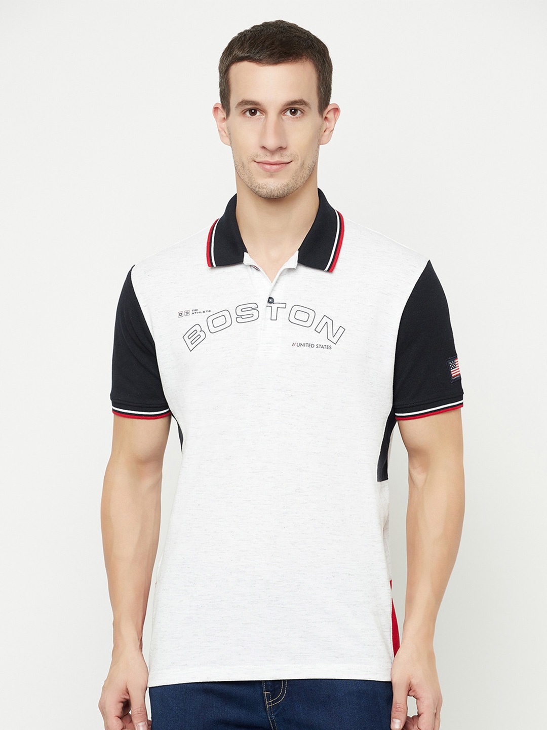 

Octave Men White Typography Polo Collar T-shirt