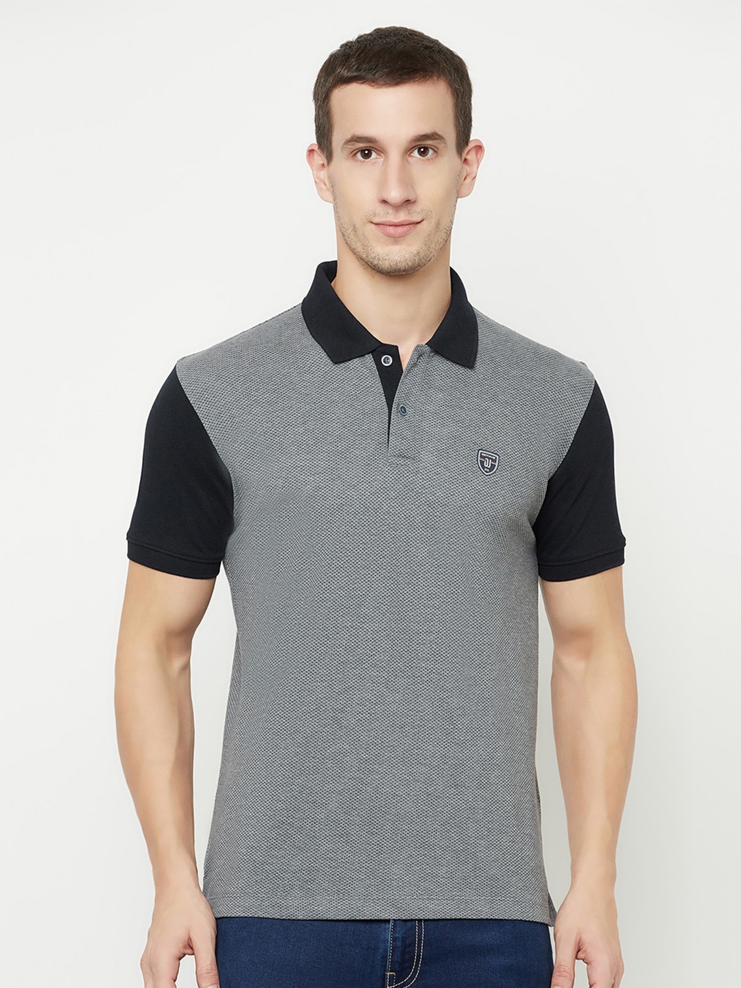 

Octave Men Grey Polo Collar Applique T-shirt