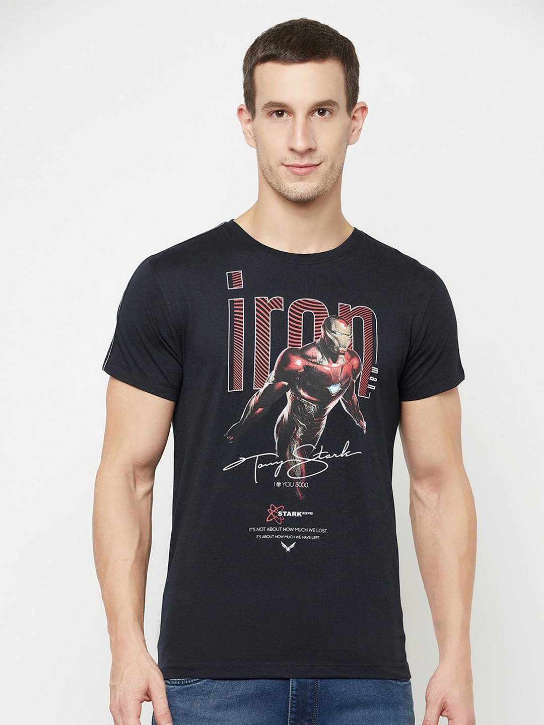 

Octave Men Navy Blue Iron Man Printed Cotton T-shirt
