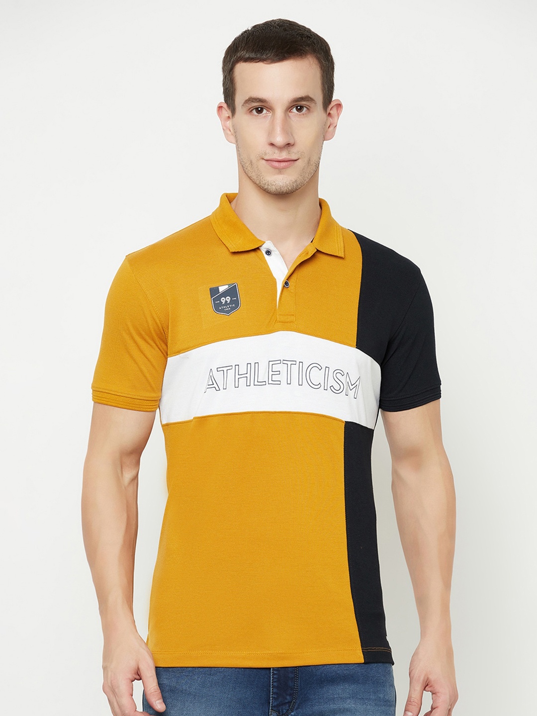 

Octave Men Yellow & Black Colourblocked Polo Collar T-shirt