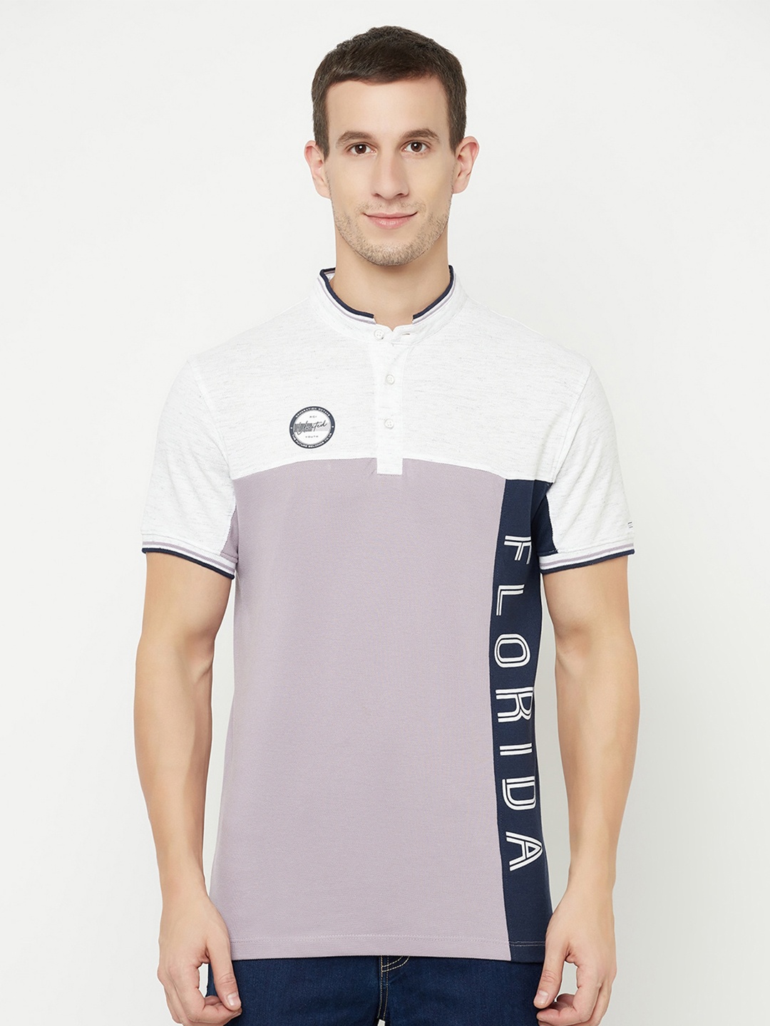 

Octave Men Lavender Colourblocked Henley Neck T-shirt
