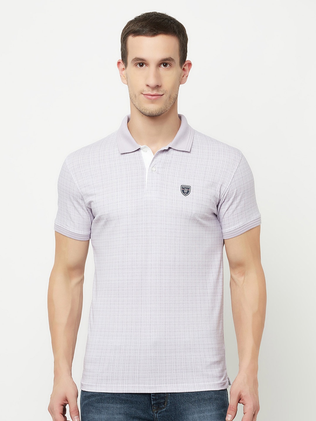 

Octave Men Lavender Checked Polo Collar T-shirt