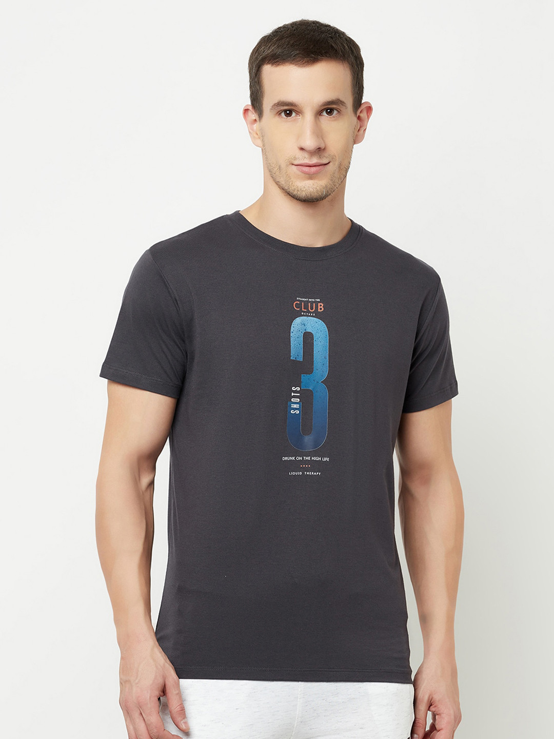 

Octave Men Charcoal Typography Printed T-shirt