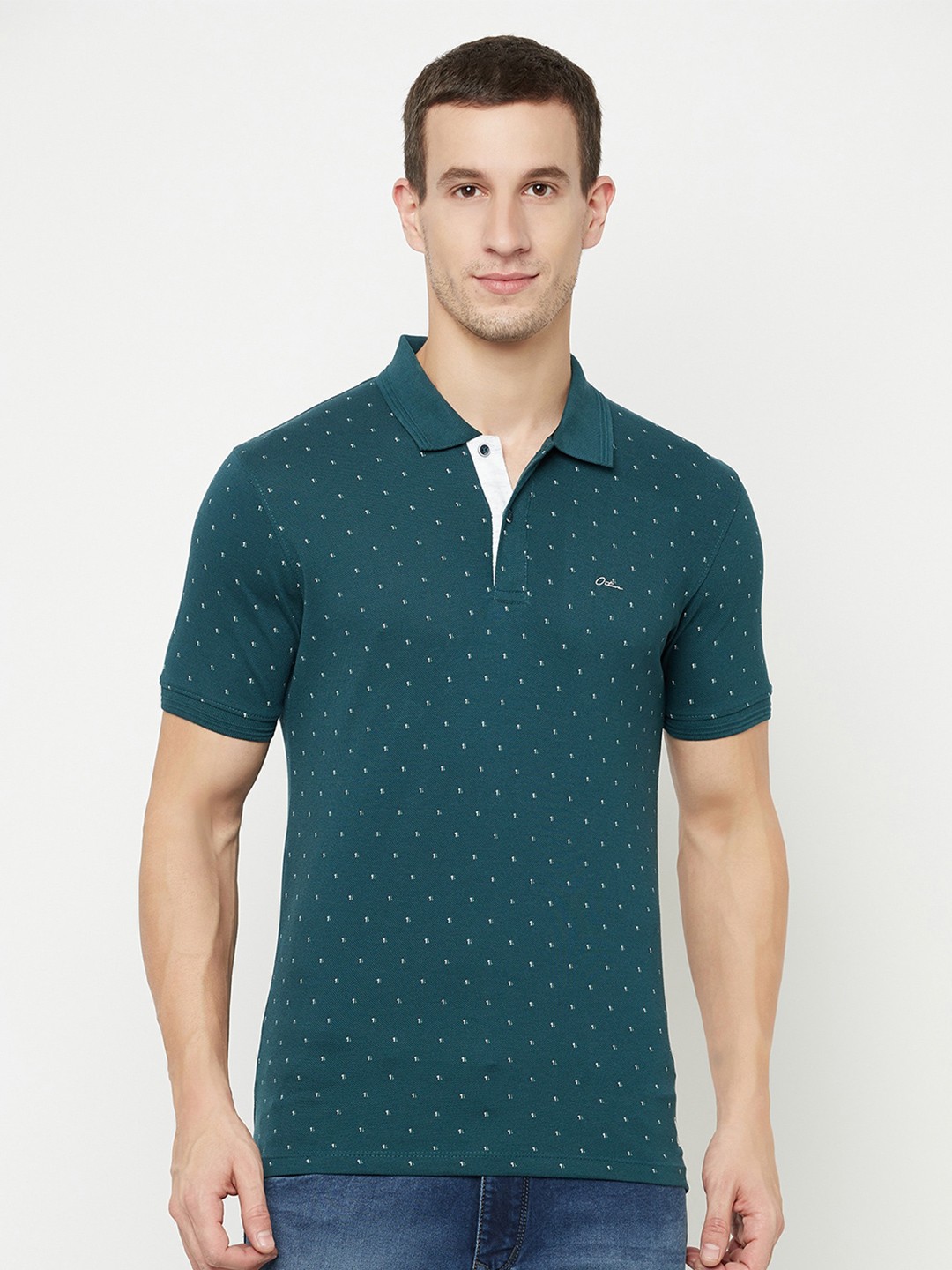 

Octave Men Blue Printed Cotton Polo Collar T-shirt
