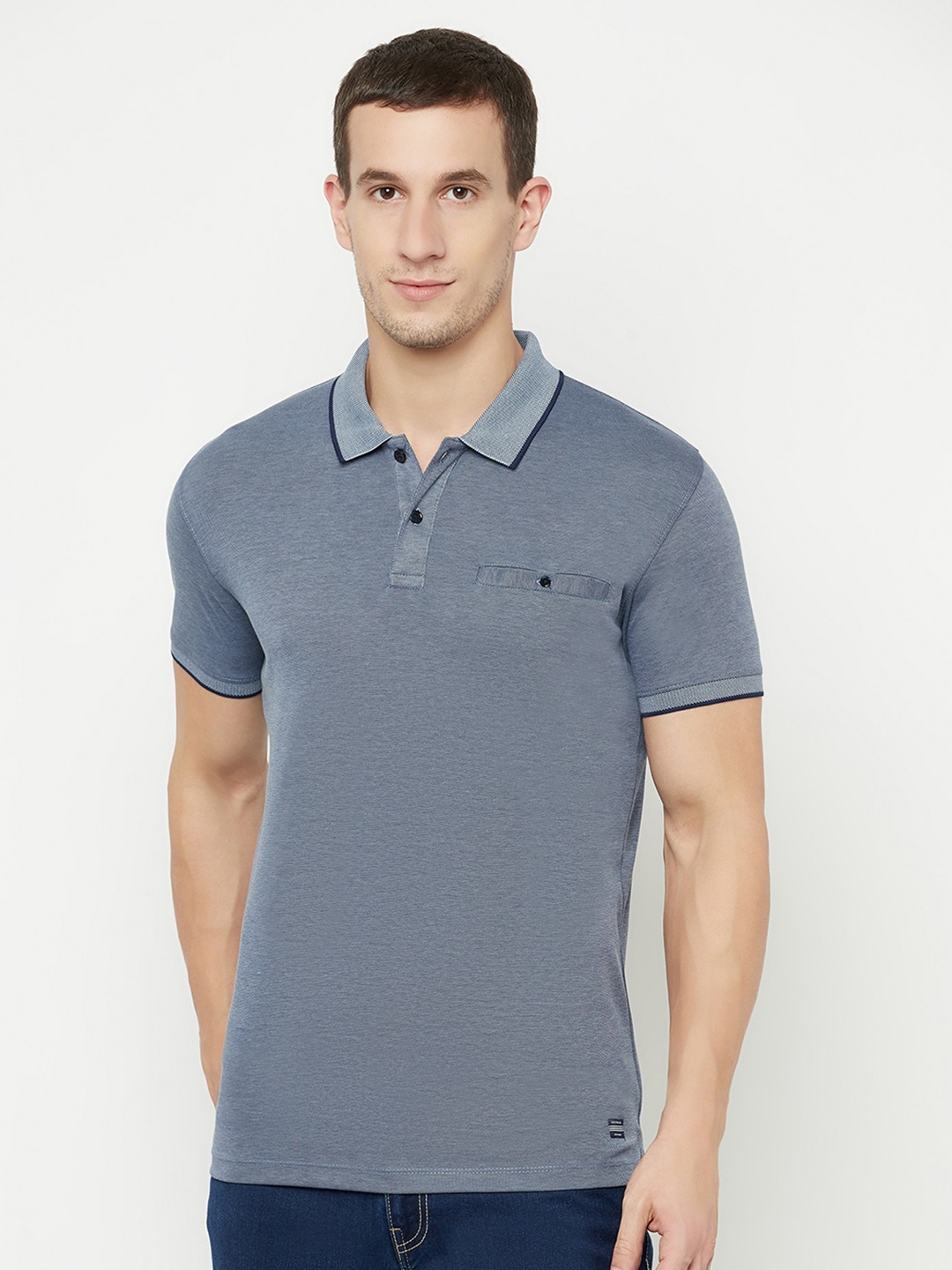 

Octave Men Blue Polo Collar T-shirt