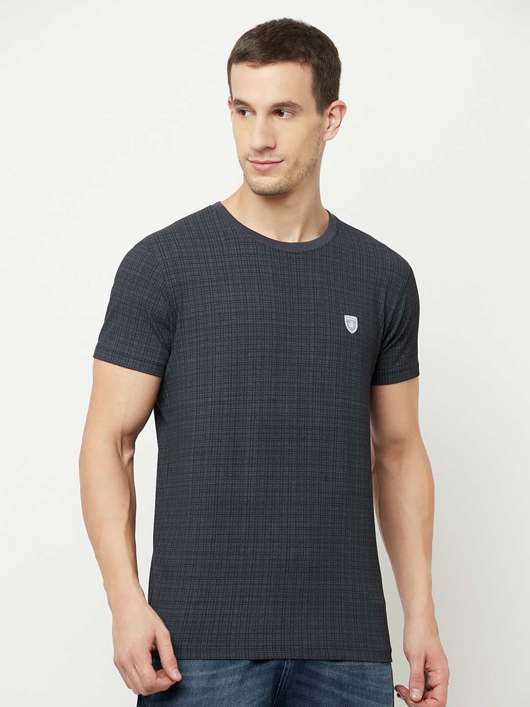 

Octave Men Black Checked Applique T-shirt