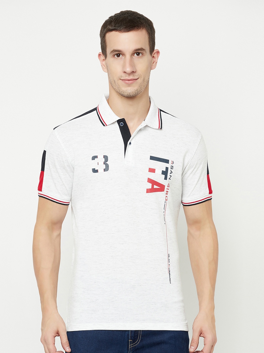 

Octave Men White Polo Collar T-shirt