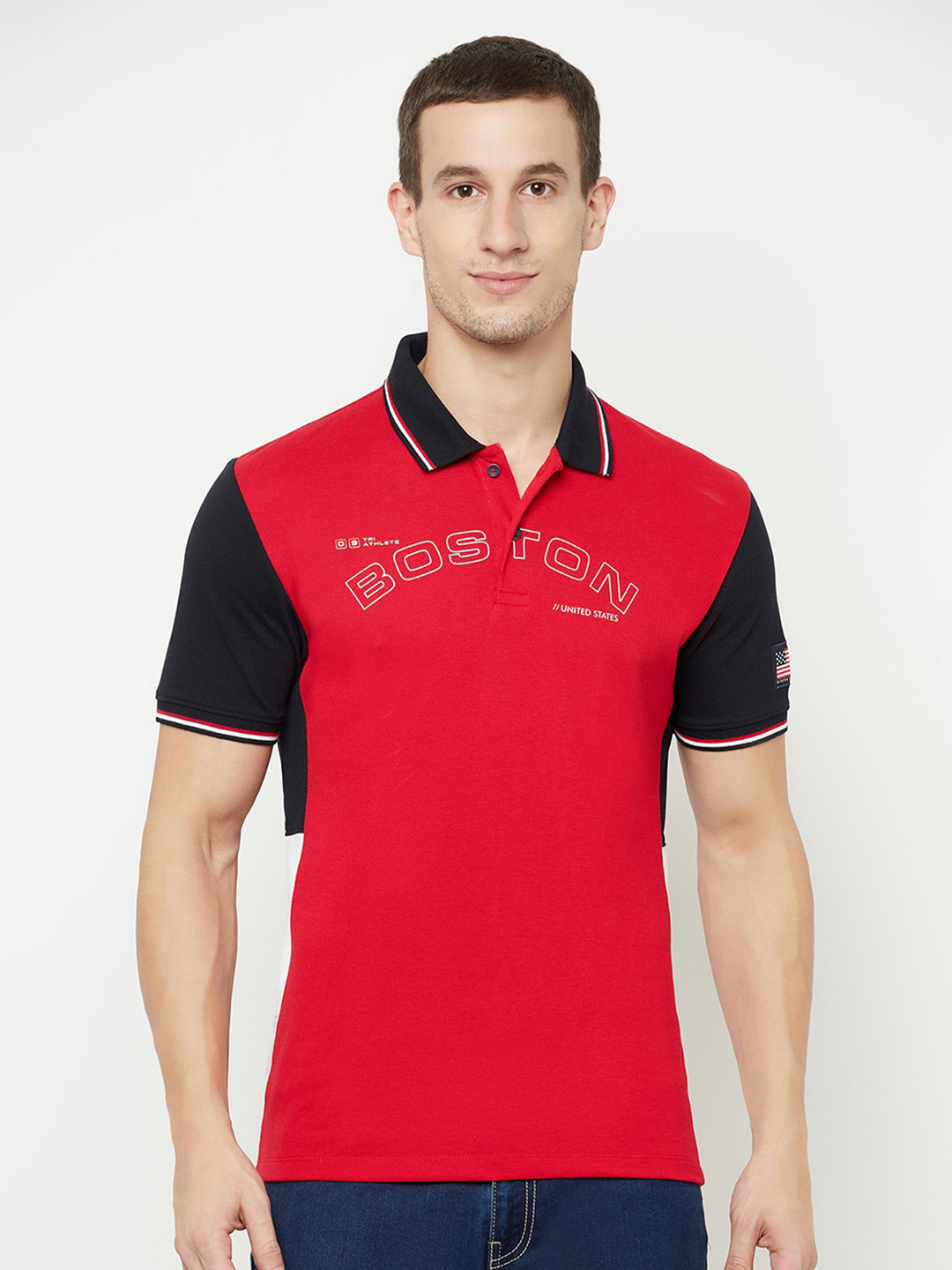 

Octave Men Red & Black Colourblocked Polo Collar T-shirt