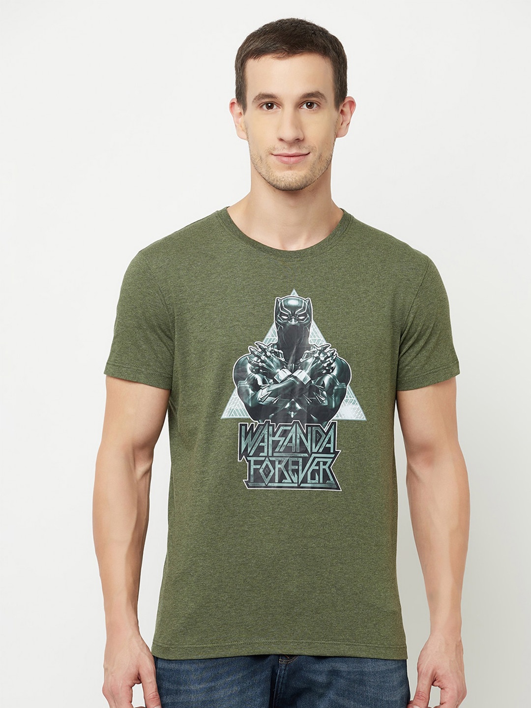 

Octave Men Olive Green Printed T-shirt