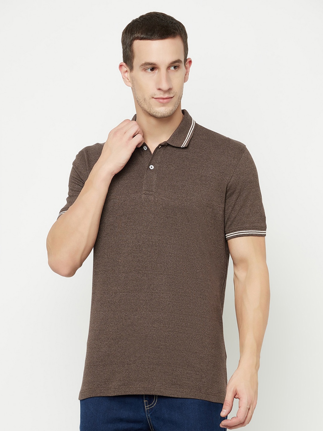 

Octave Men Brown Polo Collar T-shirt