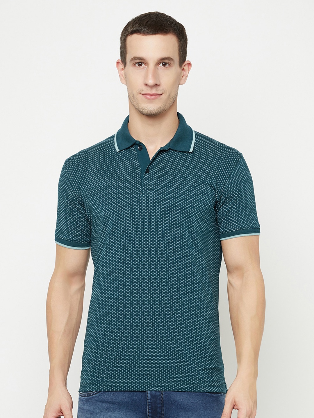 

Octave Men Green Printed Polo Collar T-shirt