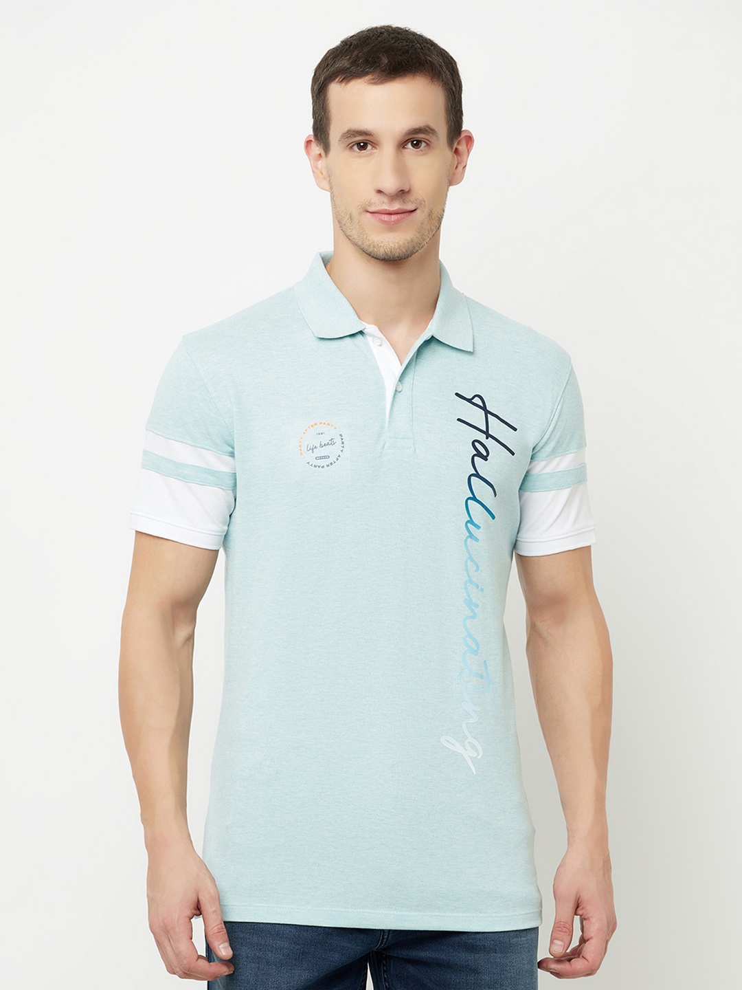 

Octave Men Blue Polo Collar T-shirt