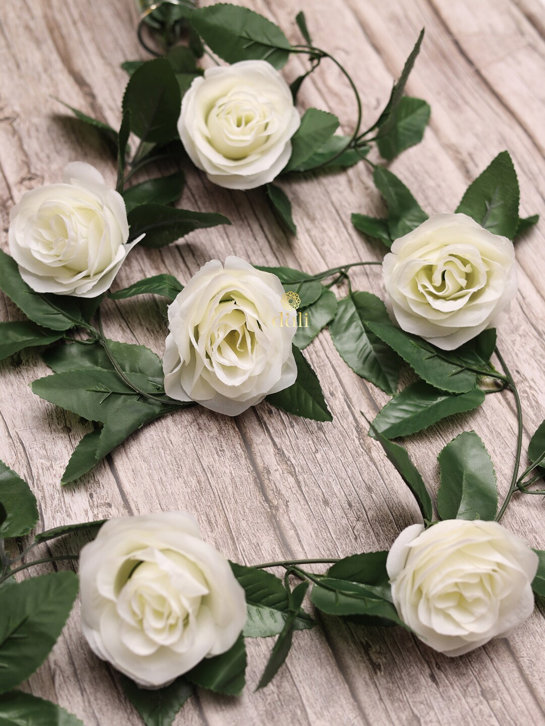 

DULI White & Green Rose Artificial Flowers Decorative Vines