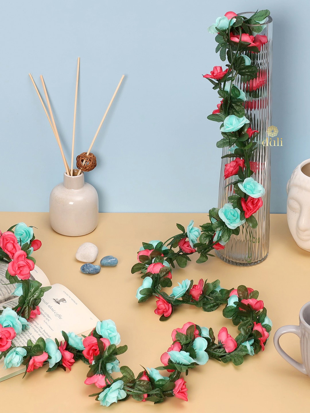

DULI Set Of 2 Pink & Blue Rose Flower Creeper Vine