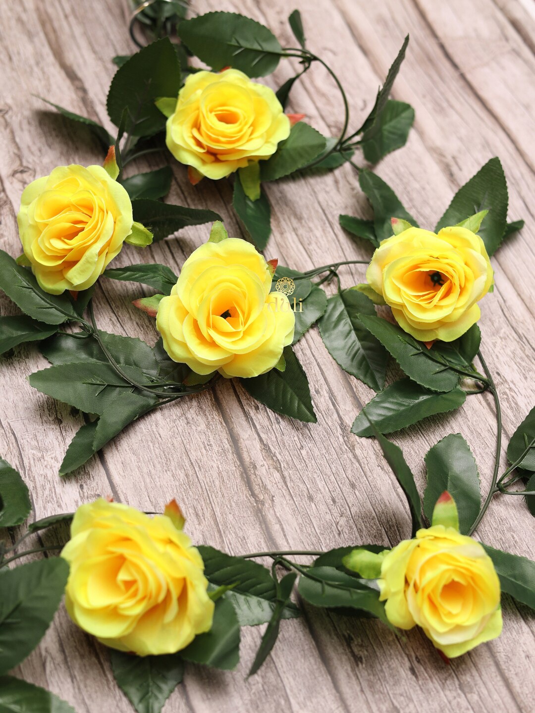 

DULI Yellow & Green Rose Artificial Flowers Decorative Vines