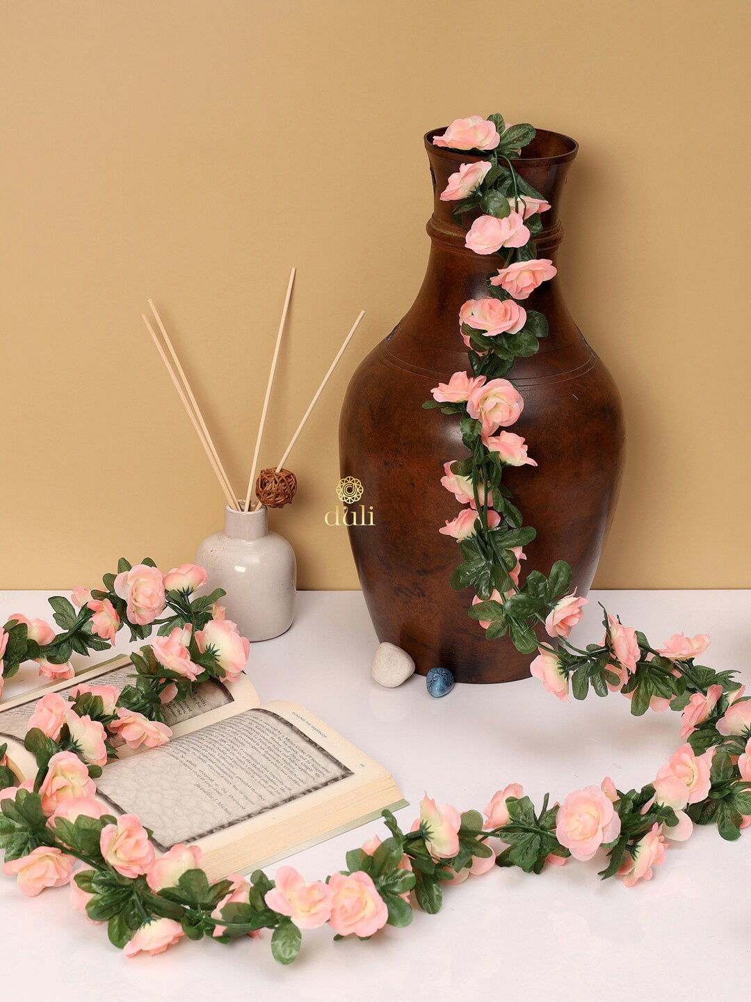 

DULI Pink & Green Rose Creeper Artificial Flowers & Plants