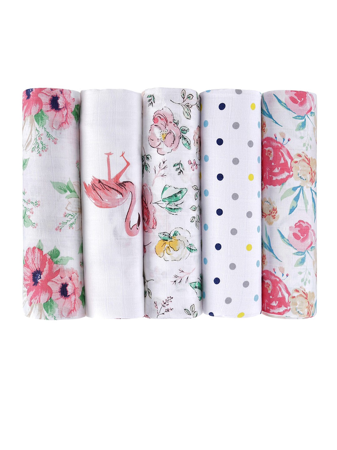

haus & kinder Pack Of 5 Floral Pure Cotton Muslin Swaddles, White