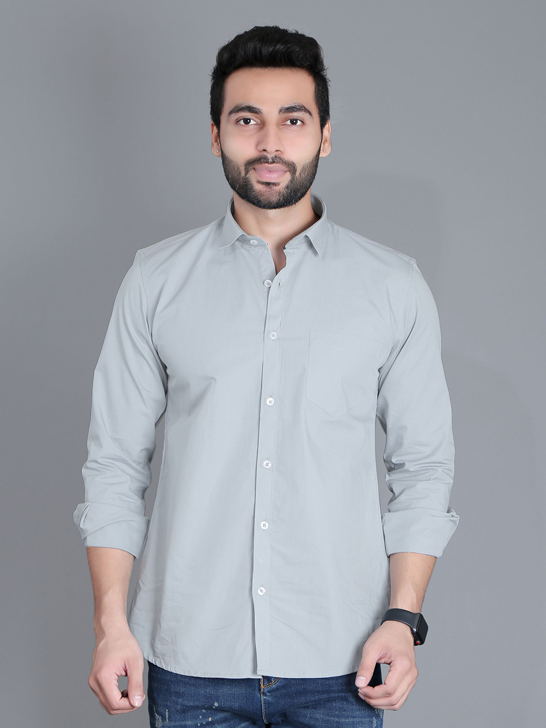 

5TH ANFOLD Men Grey Melange Slim Fit Casual Shirt