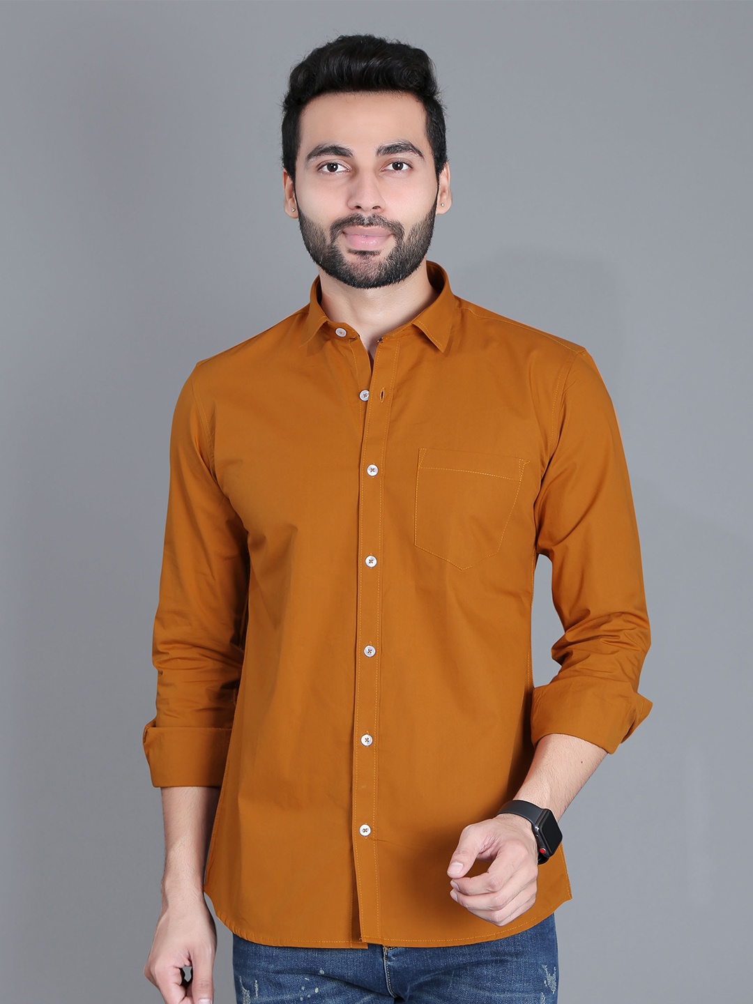 

5TH ANFOLD Men's Copper-Toned Slim Fit Casual Shirt
