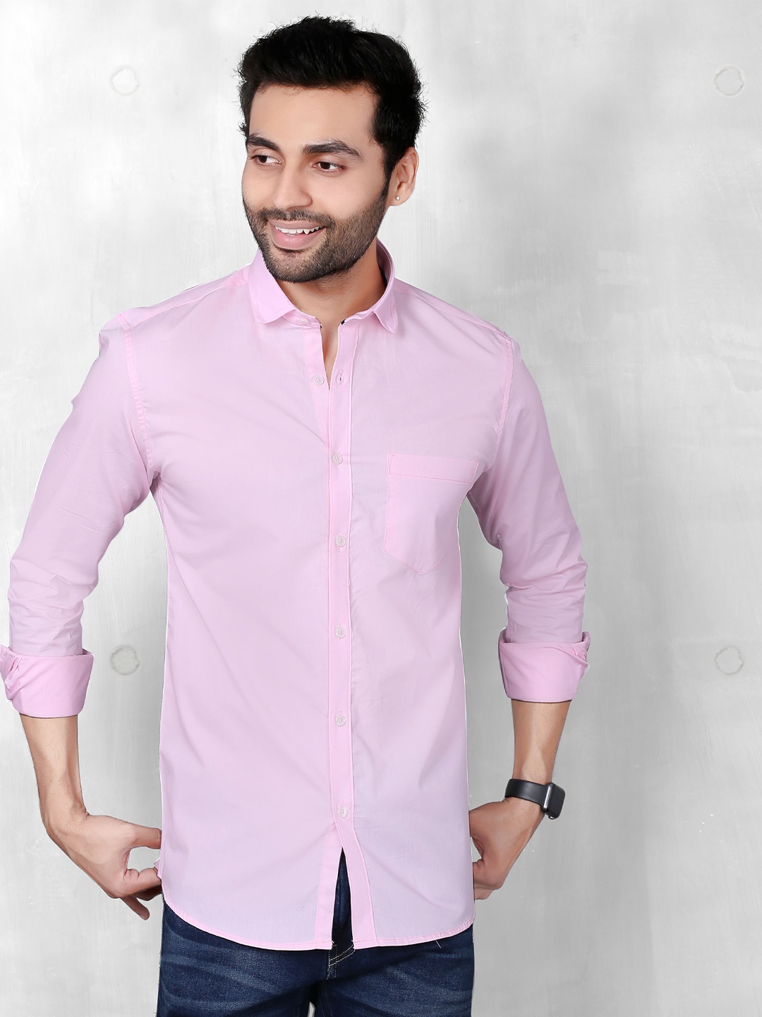

5TH ANFOLD Men Pink Solid Slim Fit Casual Shirt