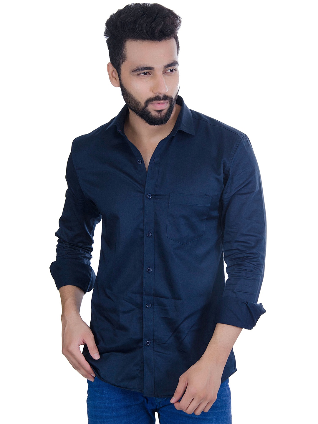 

5TH ANFOLD Men Navy Blue Slim Fit Casual Shirt