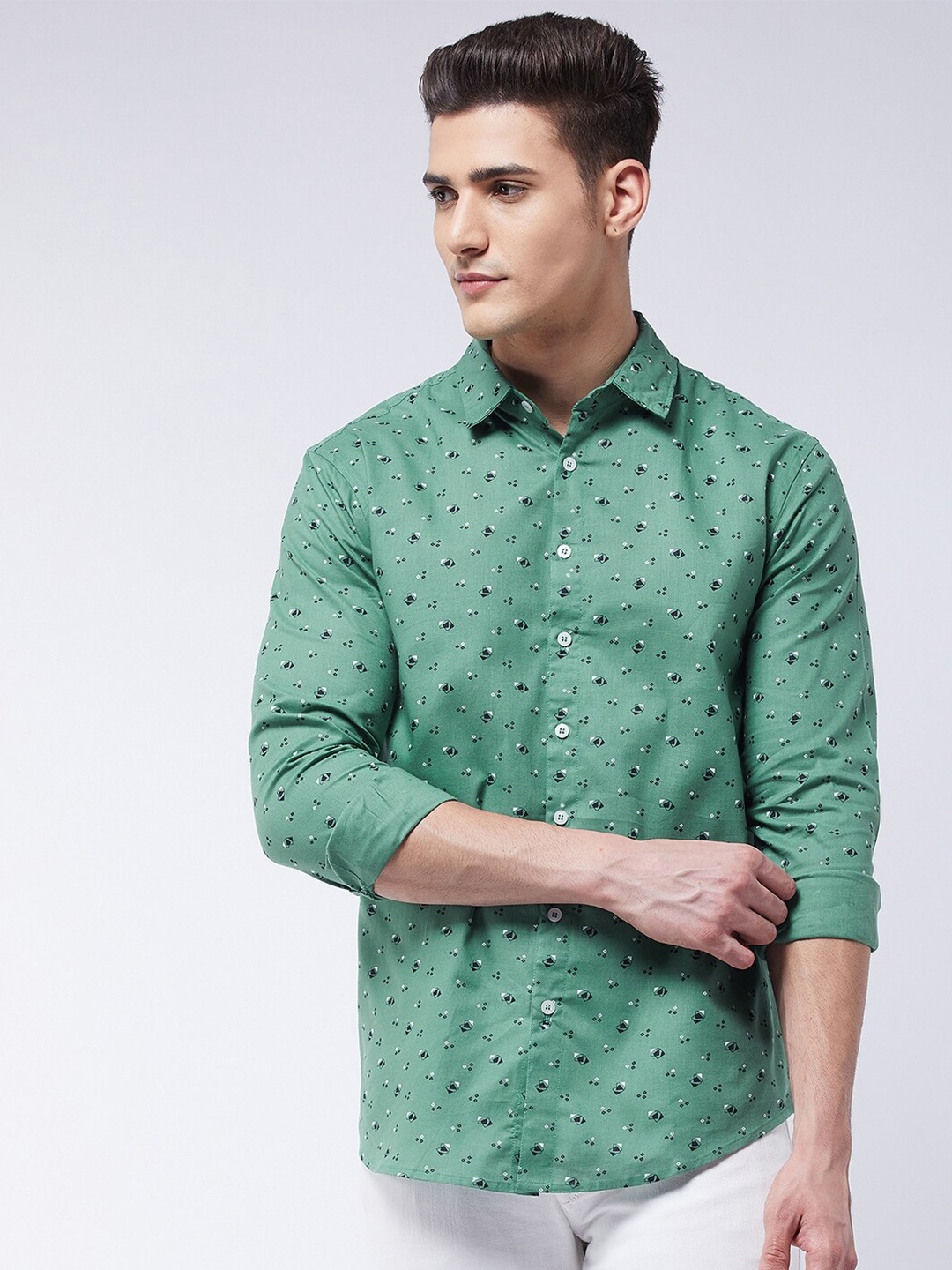 

Rick Masch Men Green Smart Slim Fit Printed Casual long sleeve Shirt