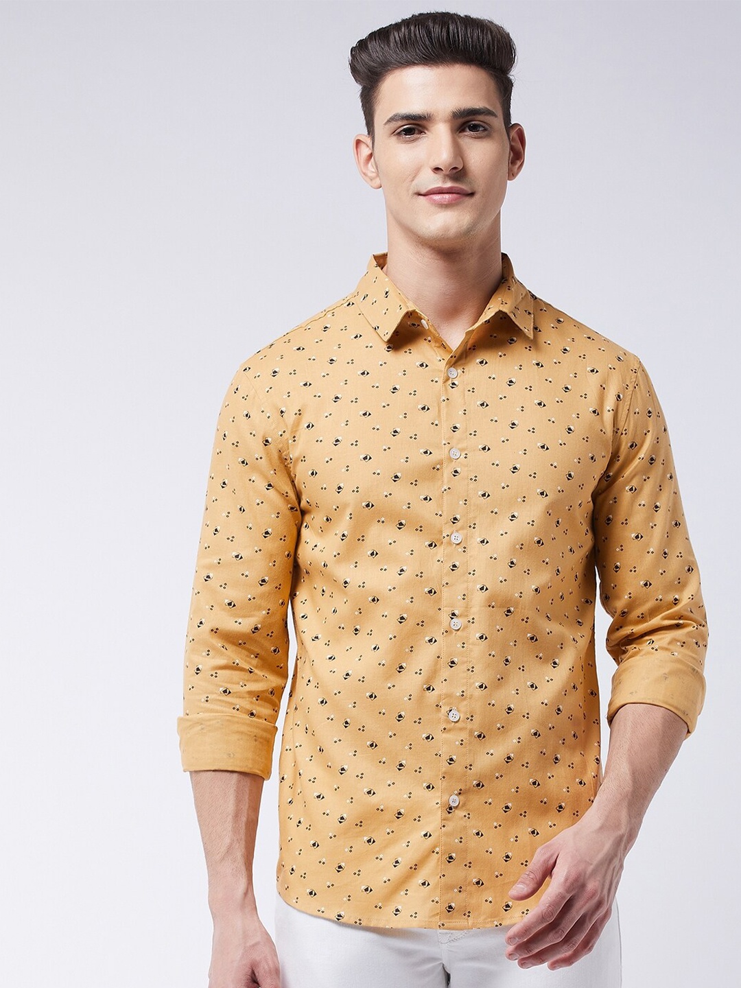 

Rick Masch Men Yellow Smart Slim Fit Printed Casual Shirt