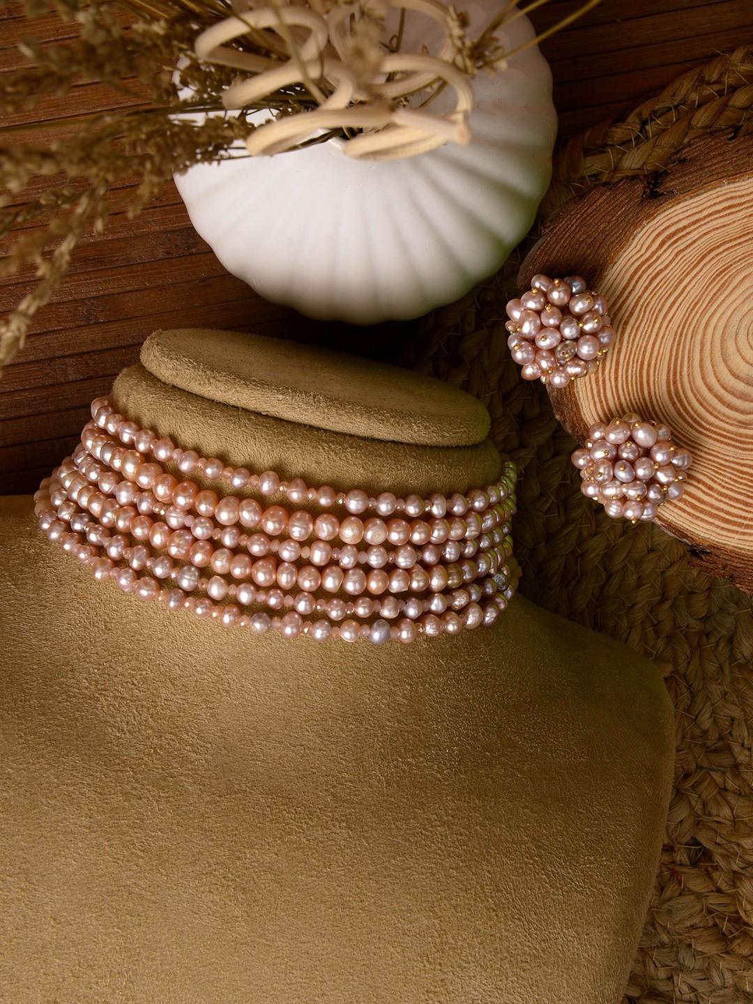 

D'oro Peach-Coloured Gold-Plated Layered Choker Necklace