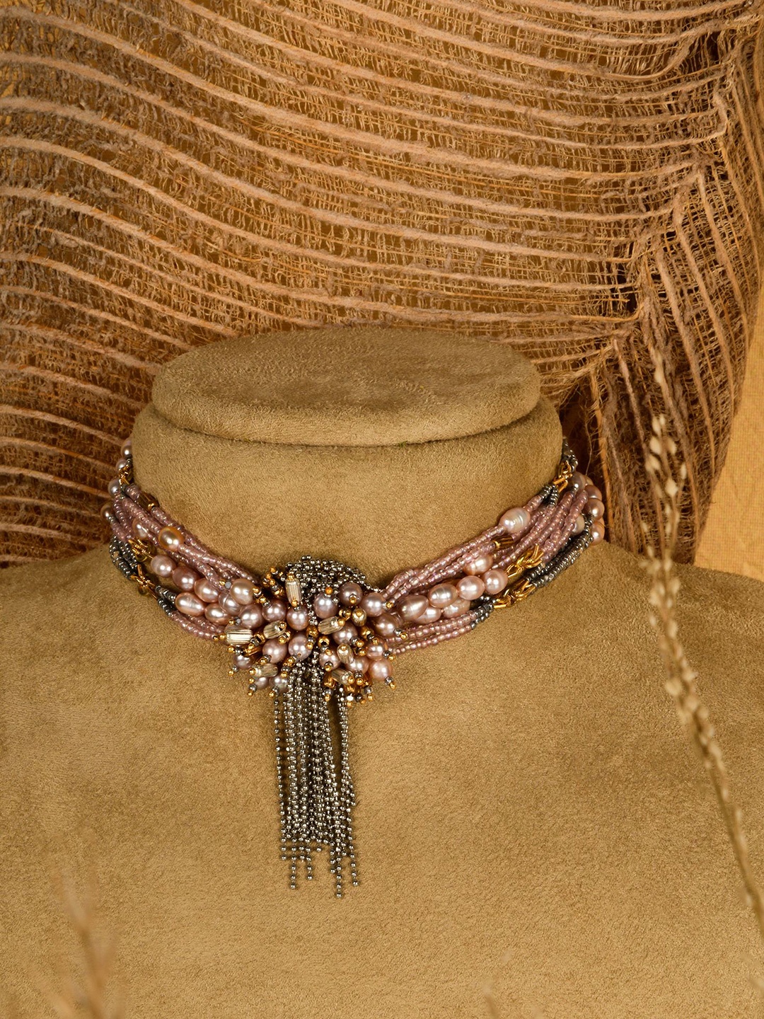 

D'oro Silver-Toned & Peach-Coloured Gold-Plated Choker Necklace